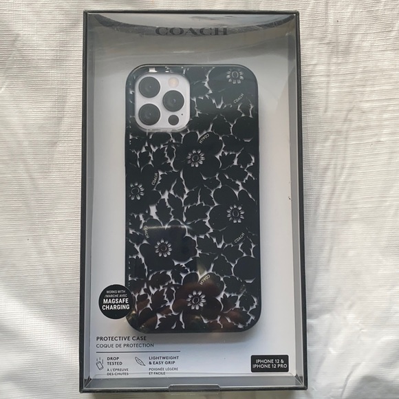 Coach Phone Cover For Apple iPhone 12 and 12 Pro, Black Floral. NOB